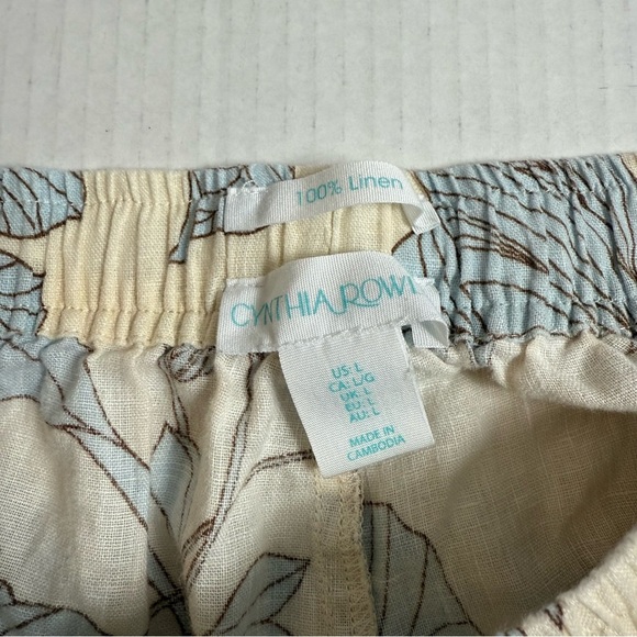 Cynthia Rowley Cream and Blue High Waist  shorts, 100% Linen Size L - Picture 3 of 6